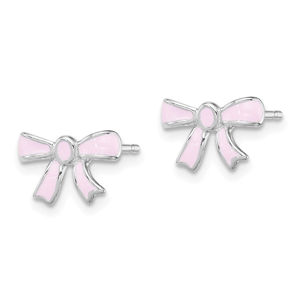 Sterling Silver Madi K RH-plated Pink Enamel Bow Post Earrings