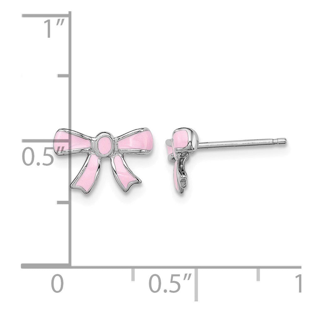 Sterling Silver Madi K RH-plated Pink Enamel Bow Post Earrings