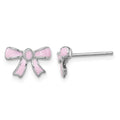 Sterling Silver Madi K RH-plated Pink Enamel Bow Post Earrings