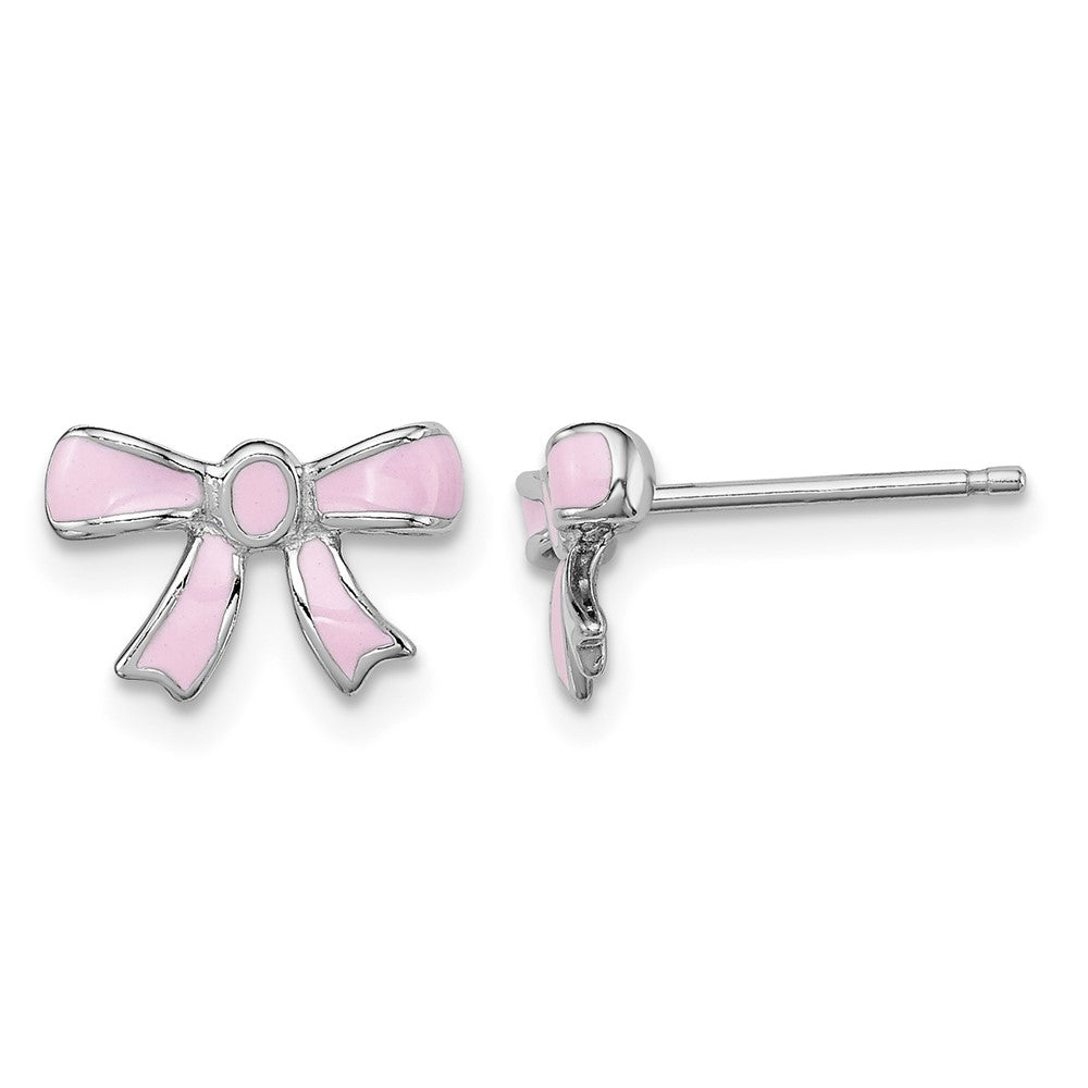 Sterling Silver Madi K RH-plated Pink Enamel Bow Post Earrings