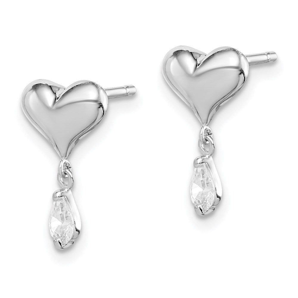 Sterling Silver Madi K RH-plated CZ Heart Post Dangle Earrings