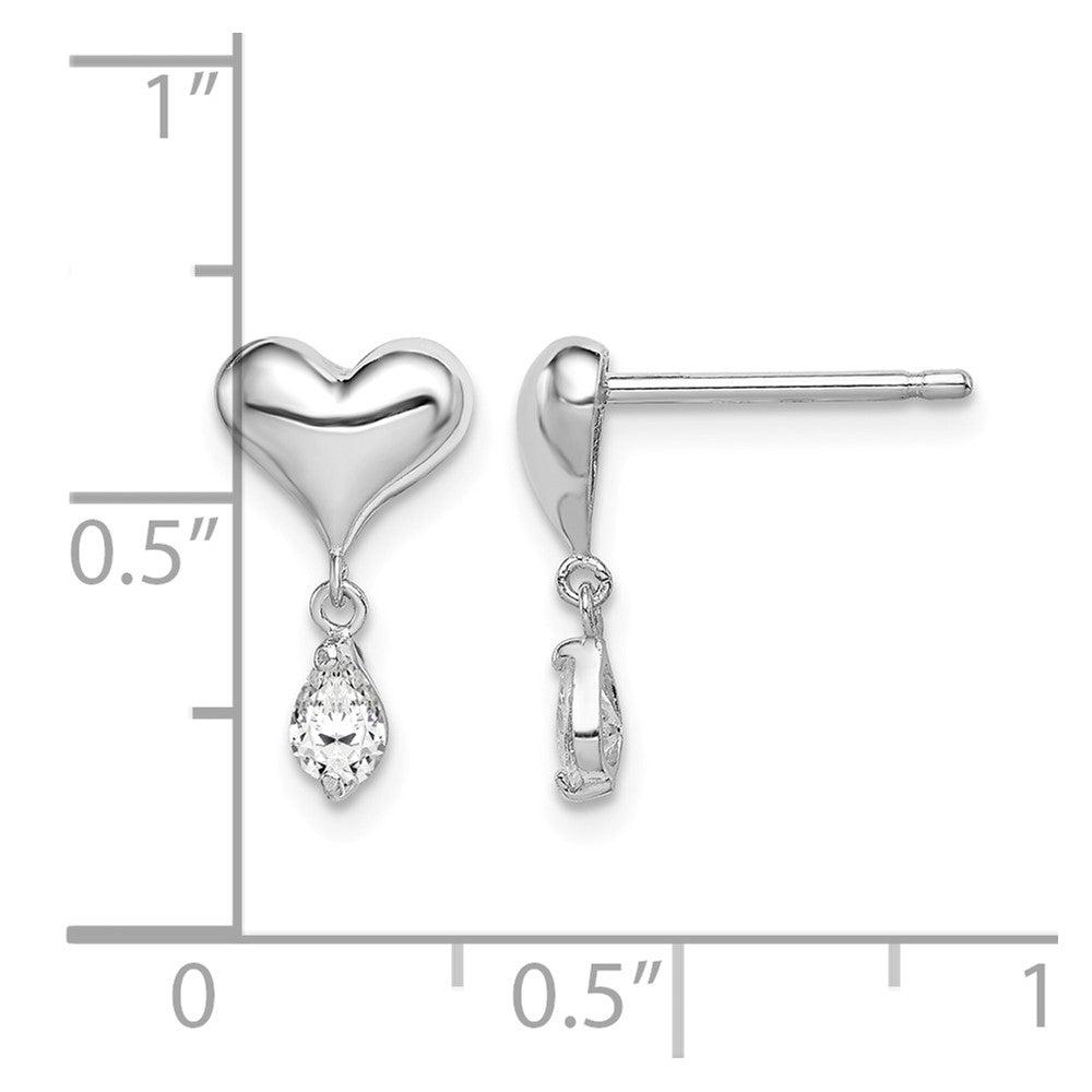 Sterling Silver Madi K RH-plated CZ Heart Post Dangle Earrings