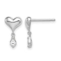 Sterling Silver Madi K RH-plated CZ Heart Post Dangle Earrings