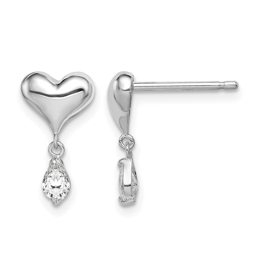 Sterling Silver Madi K RH-plated CZ Heart Post Dangle Earrings