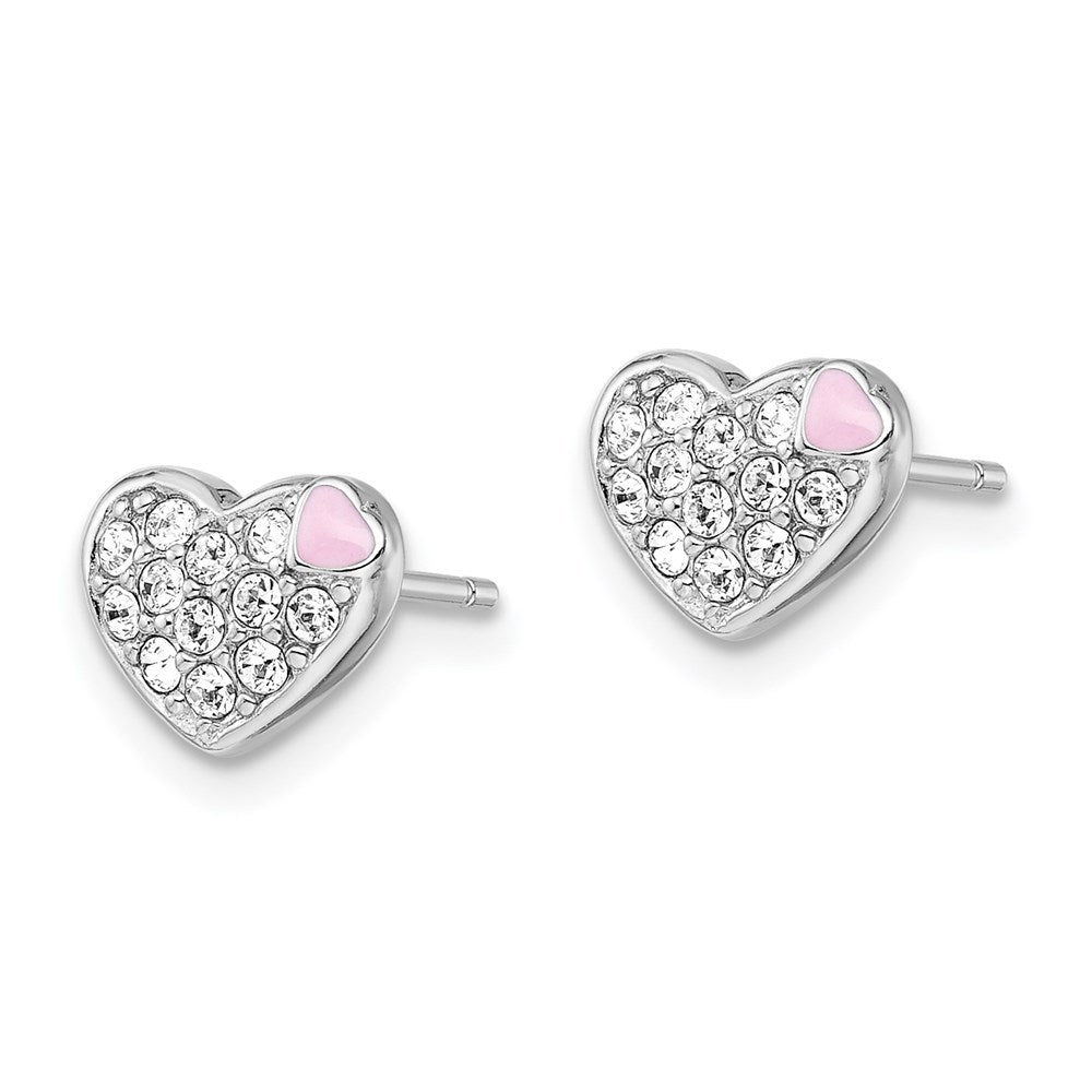 Sterling Silver Madi K RH-plated Enamel & Crystal Heart Post Earrings
