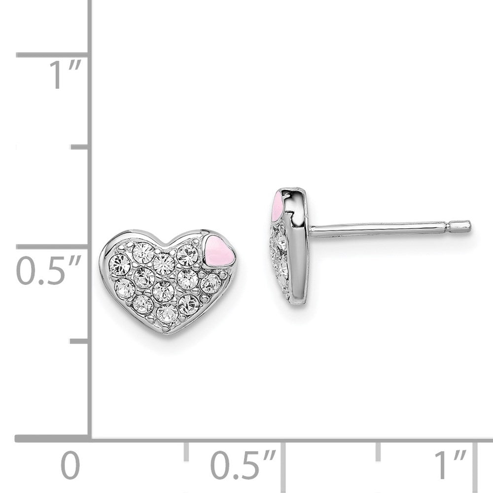 Sterling Silver Madi K RH-plated Enamel & Crystal Heart Post Earrings
