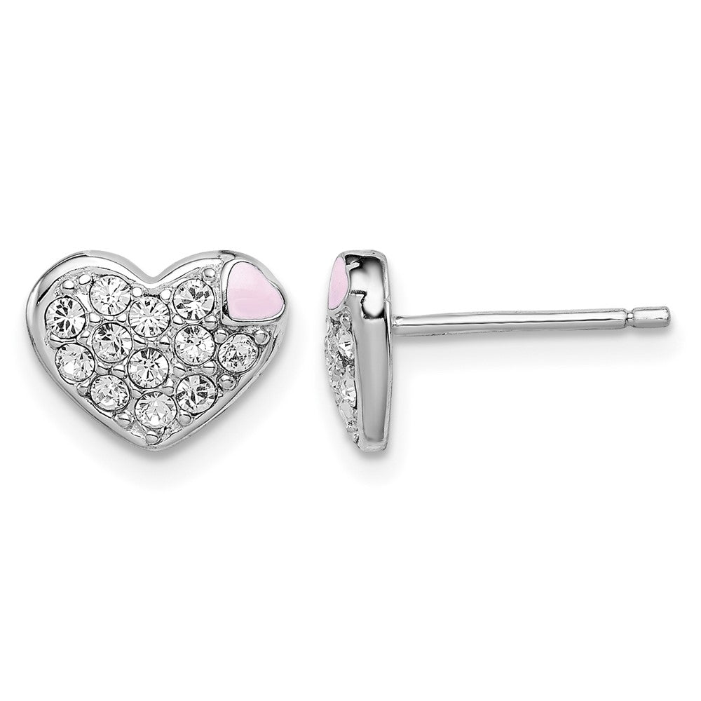 Sterling Silver Madi K RH-plated Enamel & Crystal Heart Post Earrings