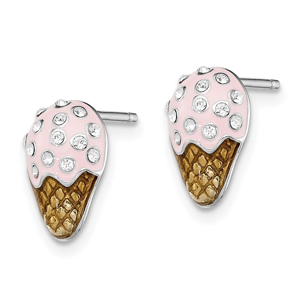Sterling Silver Madi K RH-plated Enamel & Crystal Ice Cream Post Earrings