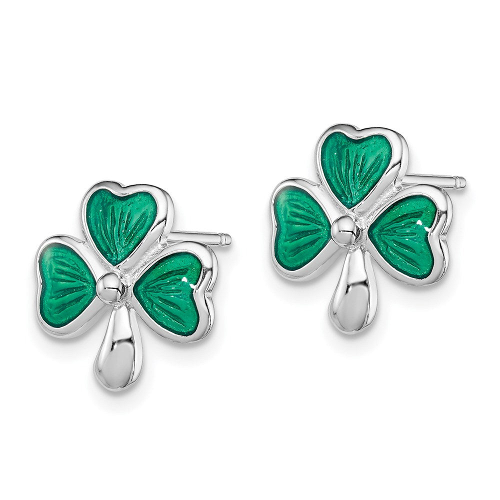 Sterling Silver Madi K Rhodium-plated Enamel Shamrock Post Earrings