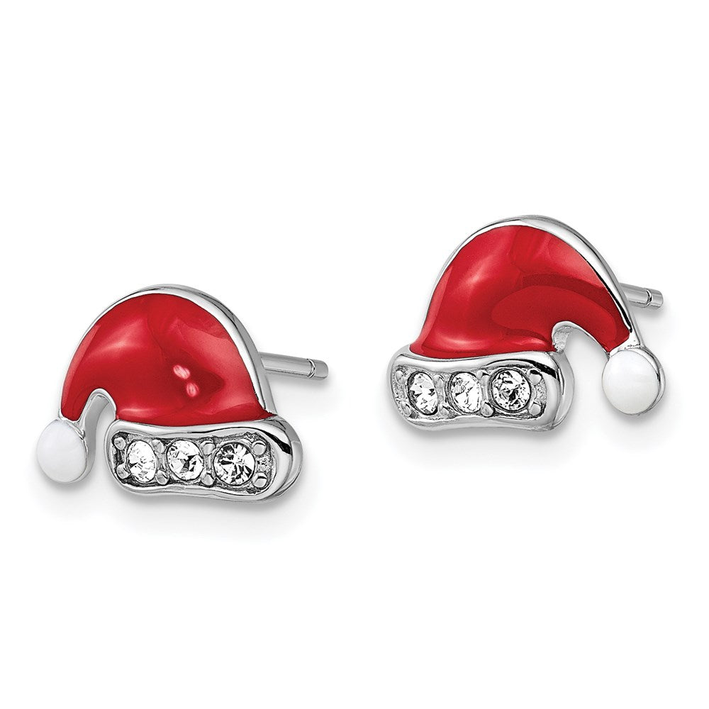 Sterling Silver Madi K RH-pltd Enamel/Crystal Santa Hat Post Earrings