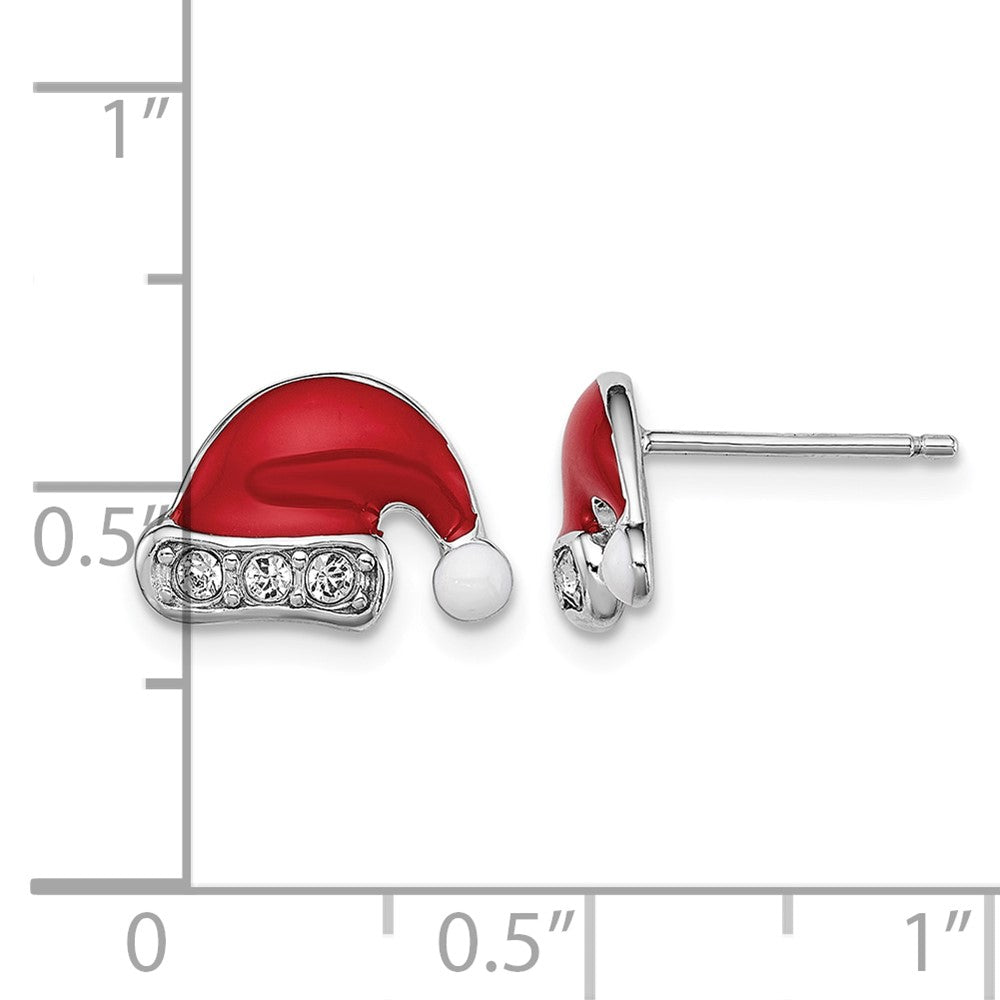 Sterling Silver Madi K RH-pltd Enamel/Crystal Santa Hat Post Earrings