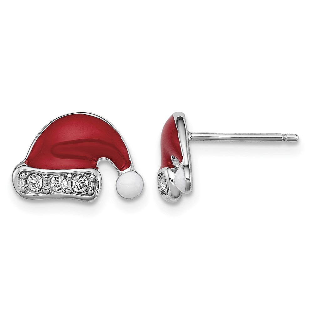 Sterling Silver Madi K RH-pltd Enamel/Crystal Santa Hat Post Earrings