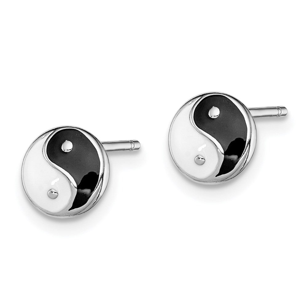 Sterling Silver Madi K RH-plated Enamel Yin Yang Children's Post Earrings