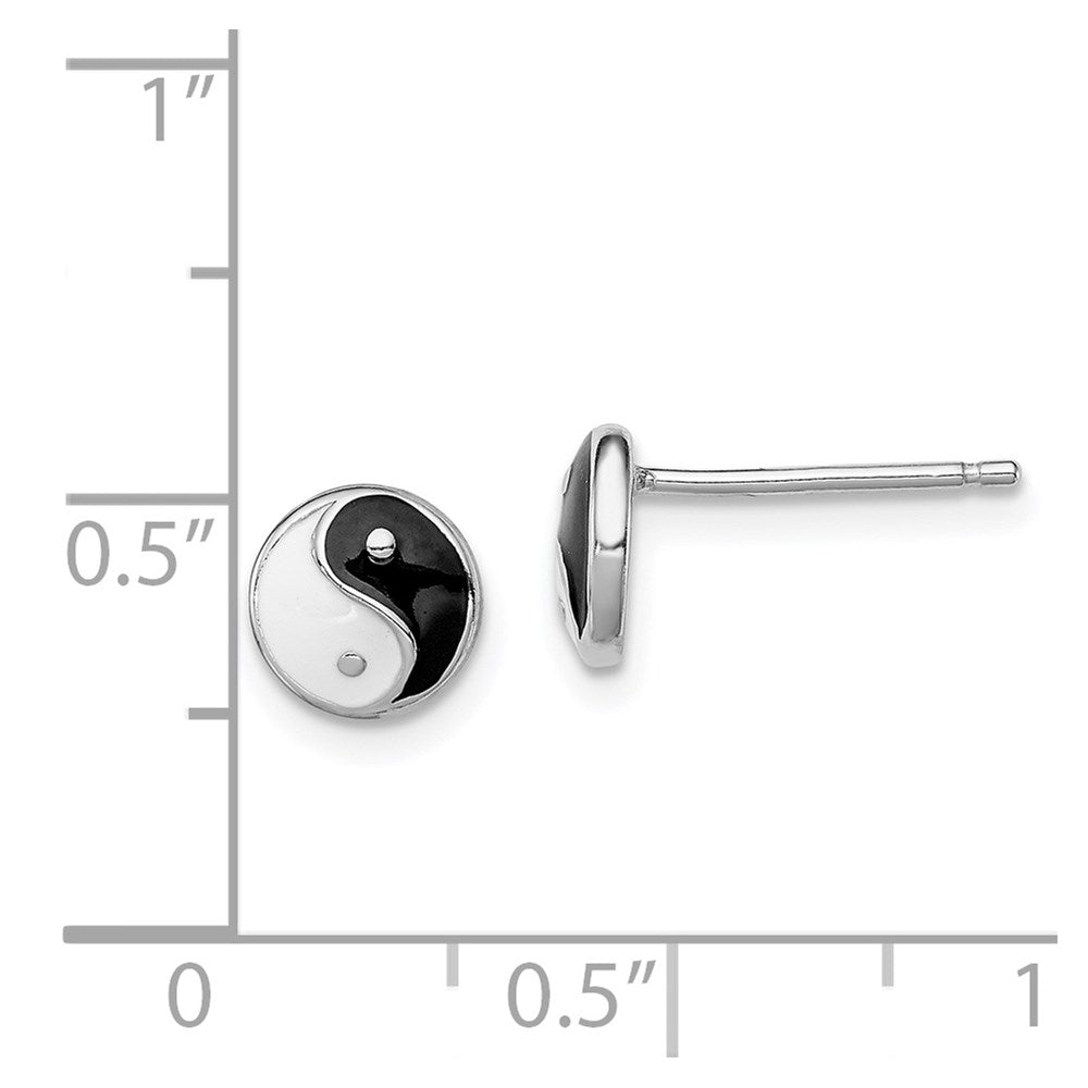 Sterling Silver Madi K RH-plated Enamel Yin Yang Children's Post Earrings