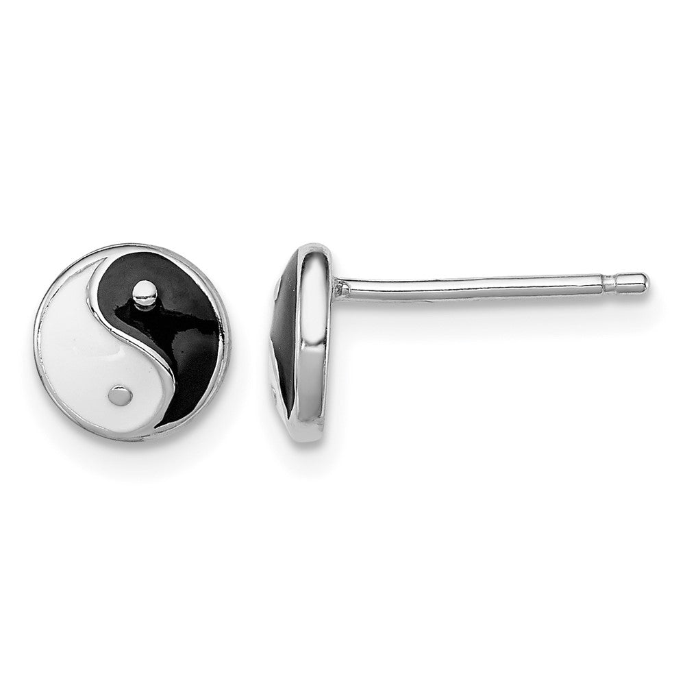Sterling Silver Madi K RH-plated Enamel Yin Yang Children's Post Earrings