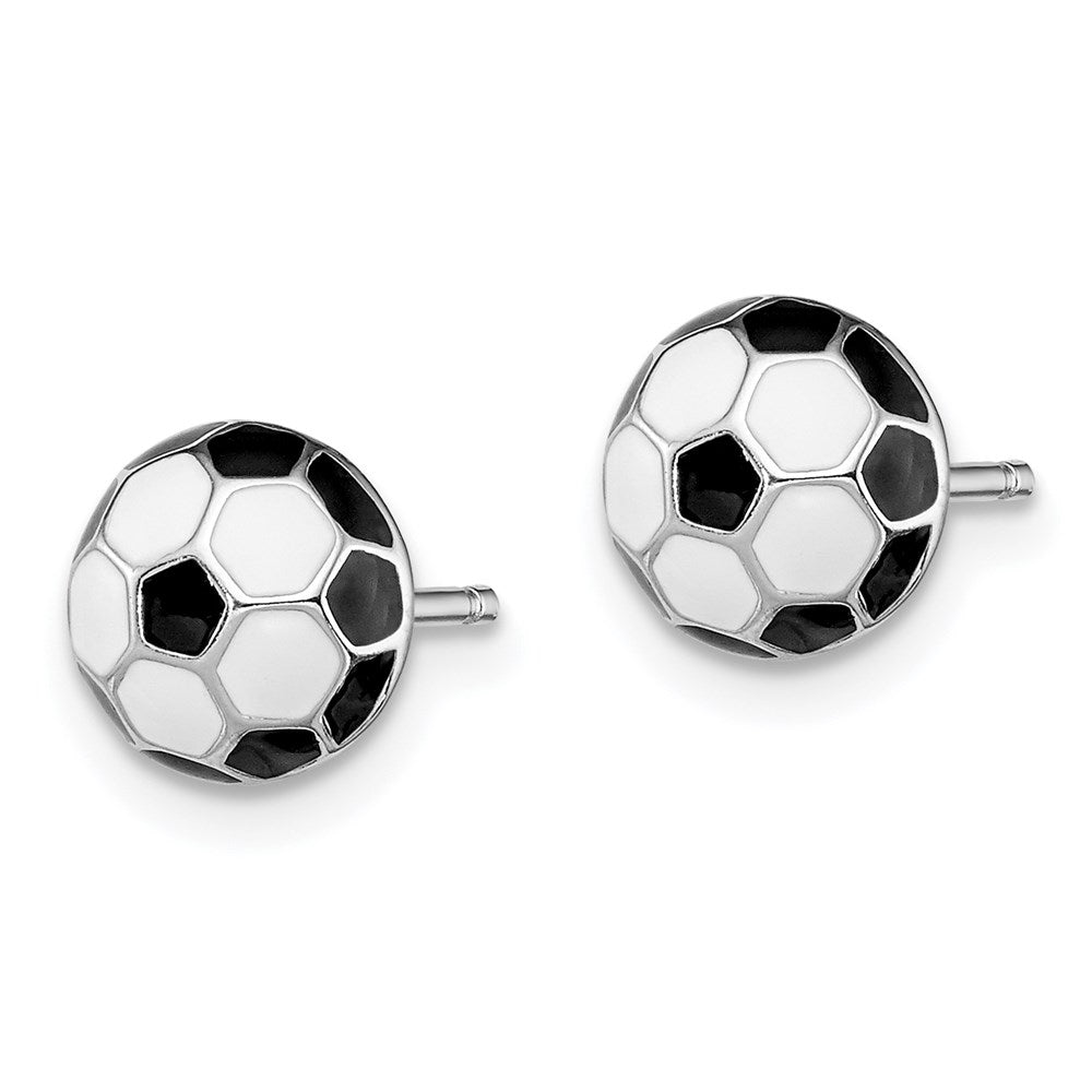 Sterling Silver Madi K RH-plated Enamel Soccer Ball Post Earrings