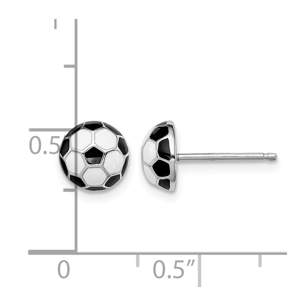 Sterling Silver Madi K RH-plated Enamel Soccer Ball Post Earrings