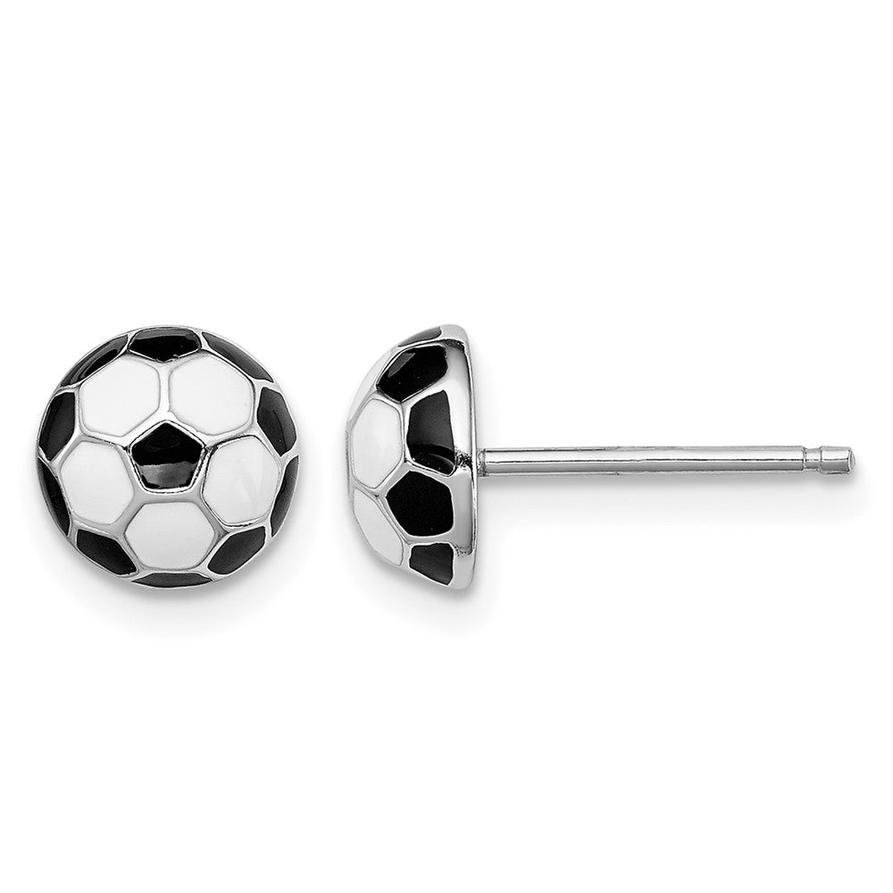 Sterling Silver Madi K RH-plated Enamel Soccer Ball Post Earrings