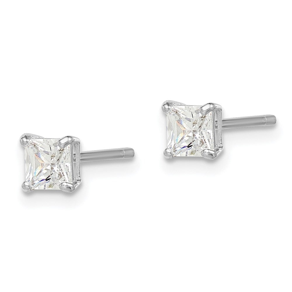 Sterling Silver Rhodium-plated Madi K 4mm Square CZ Stud Earrings
