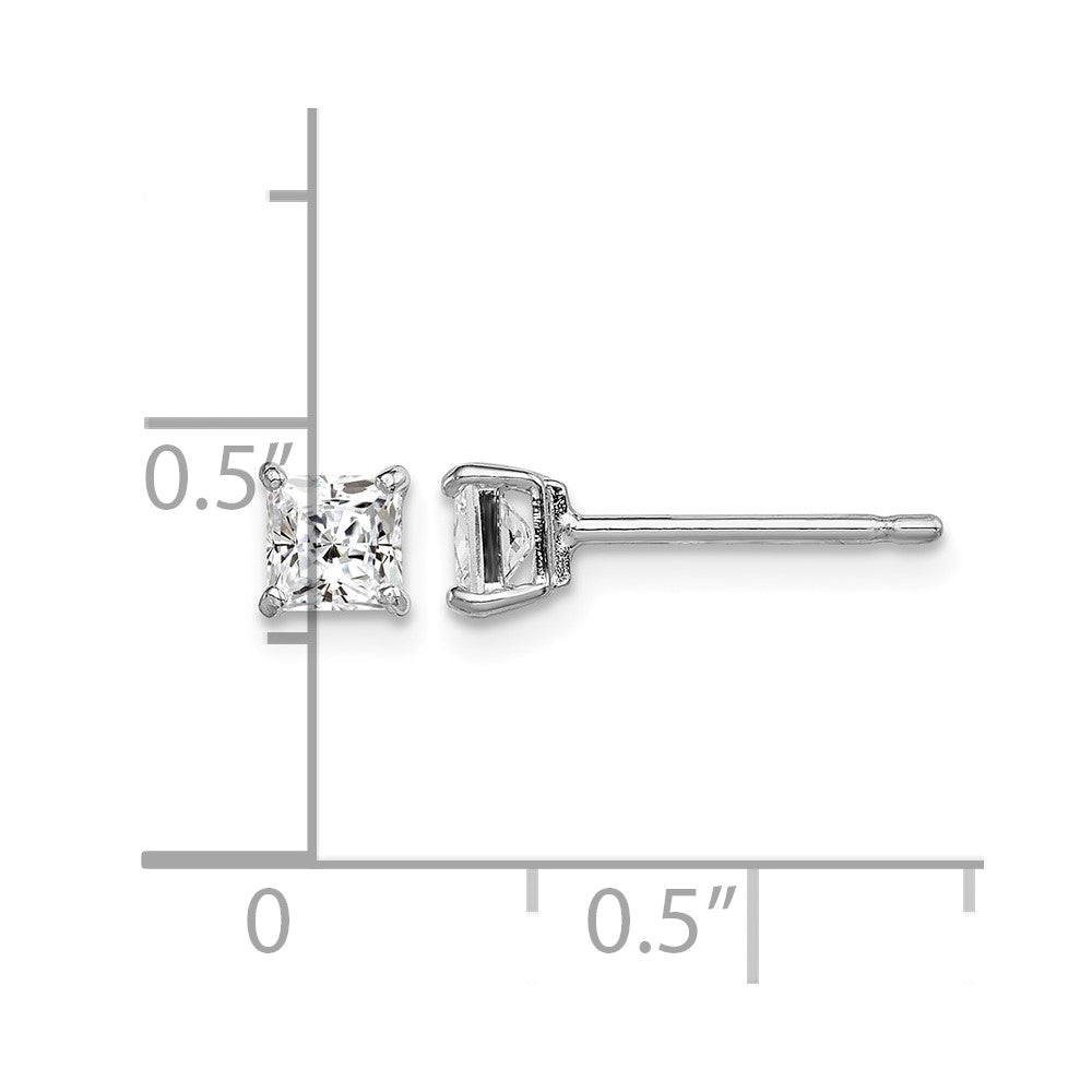 Sterling Silver Rhodium-plated Madi K 4mm Square CZ Stud Earrings
