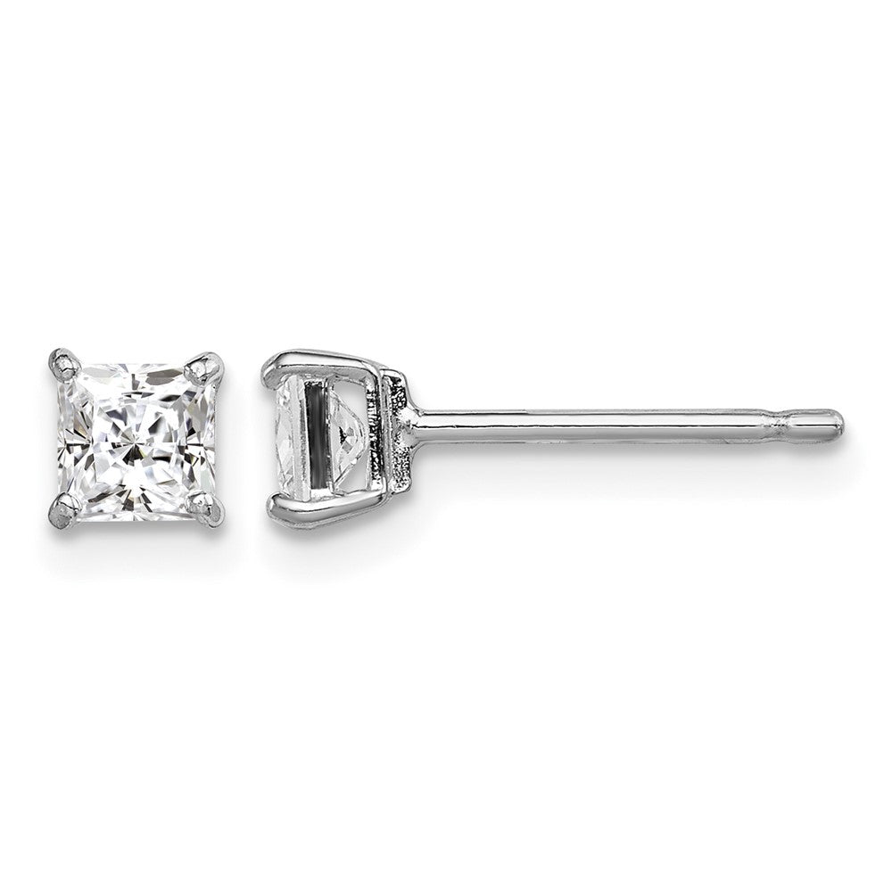 Sterling Silver Rhodium-plated Madi K 4mm Square CZ Stud Earrings