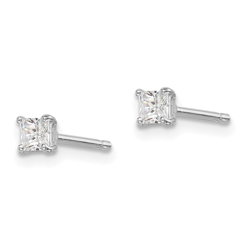 Sterling Silver Rhodium-plated Madi K 3mm Square CZ Stud Earrings