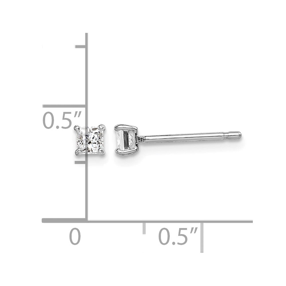 Sterling Silver Rhodium-plated Madi K 3mm Square CZ Stud Earrings