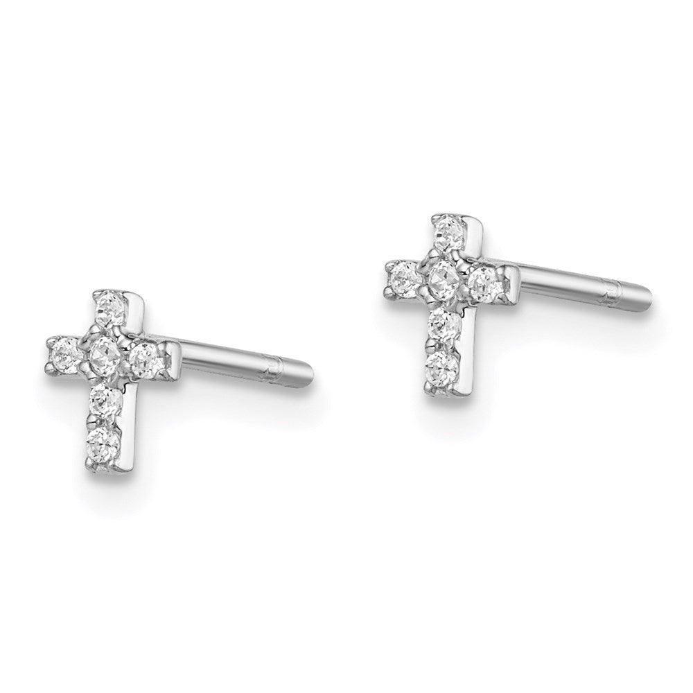Madi K Sterling Silver Rhodium-plated CZ Cross Petite Post Earrings