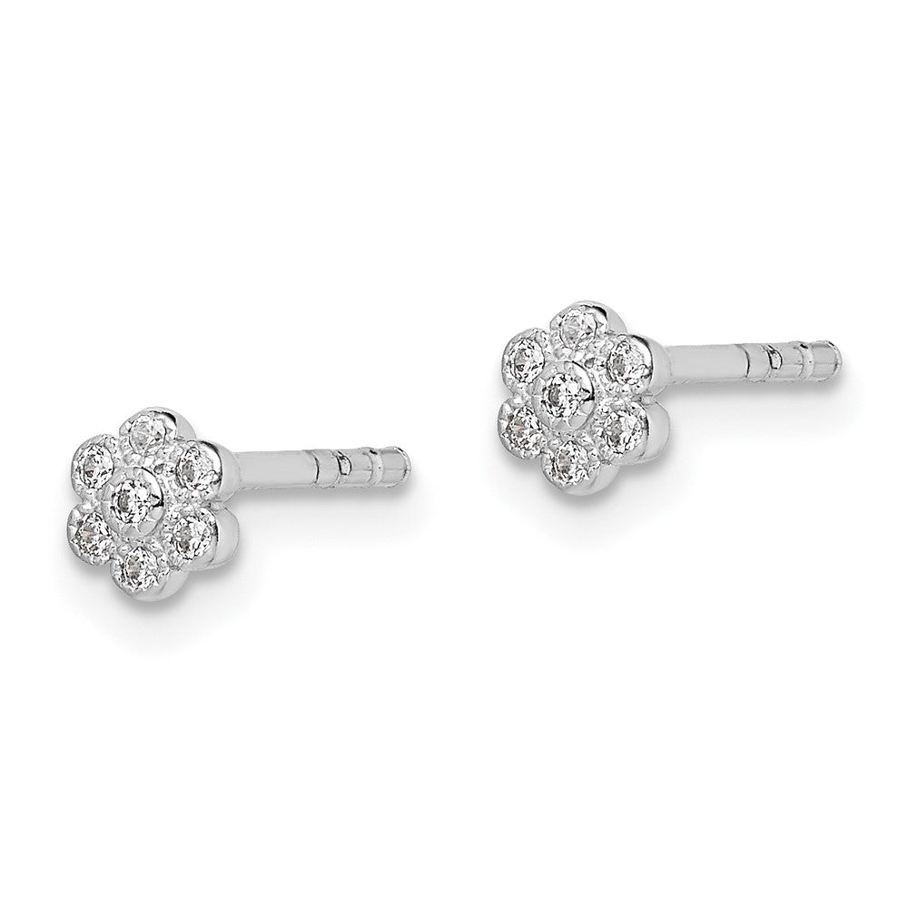 Sterling Silver Madi K RH-plated CZ Flower Petite Post Earrings