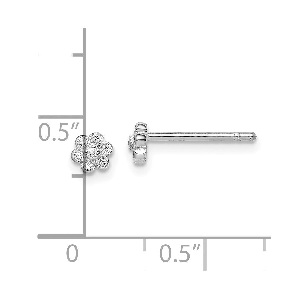 Sterling Silver Madi K RH-plated CZ Flower Petite Post Earrings