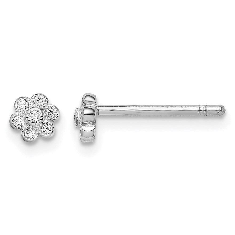 Sterling Silver Madi K RH-plated CZ Flower Petite Post Earrings