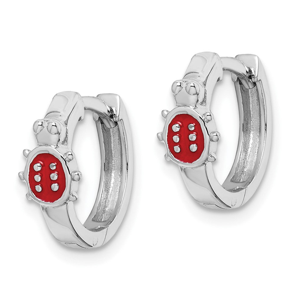 Sterling Silver Madi K RH-plated Enamel Ladybug Round Hoops