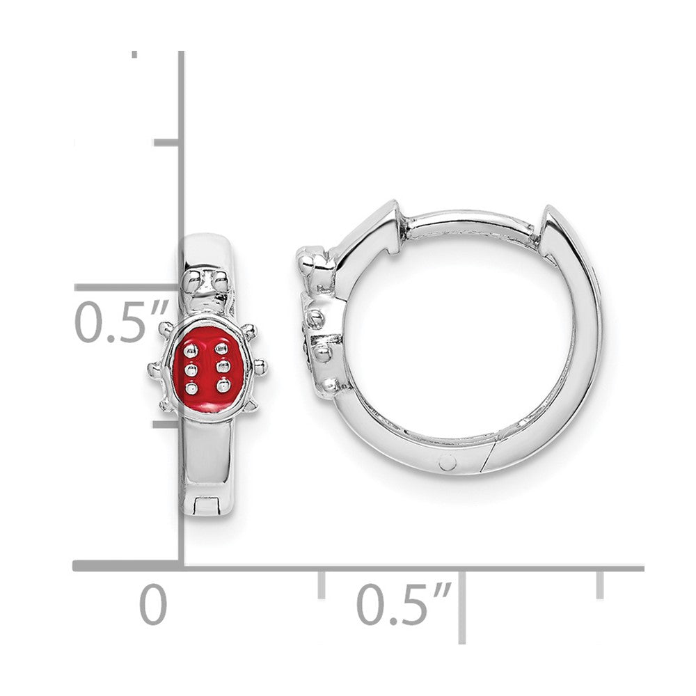 Sterling Silver Madi K RH-plated Enamel Ladybug Round Hoops