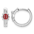 Sterling Silver Madi K RH-plated Enamel Ladybug Round Hoops