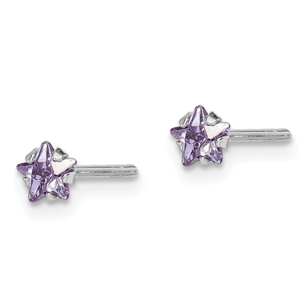 Sterling Silver Madi K Rhodium-plated Purple CZ Star Stud Earrings