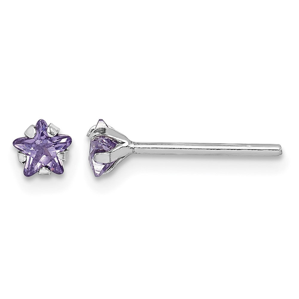 Sterling Silver Madi K Rhodium-plated Purple CZ Star Stud Earrings