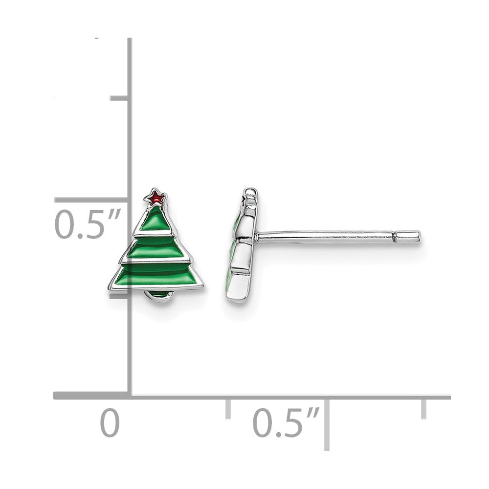 Sterling Silver Madi K RH-plated Enamel Christmas Tree Post Earrings