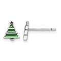 Sterling Silver Madi K RH-plated Enamel Christmas Tree Post Earrings