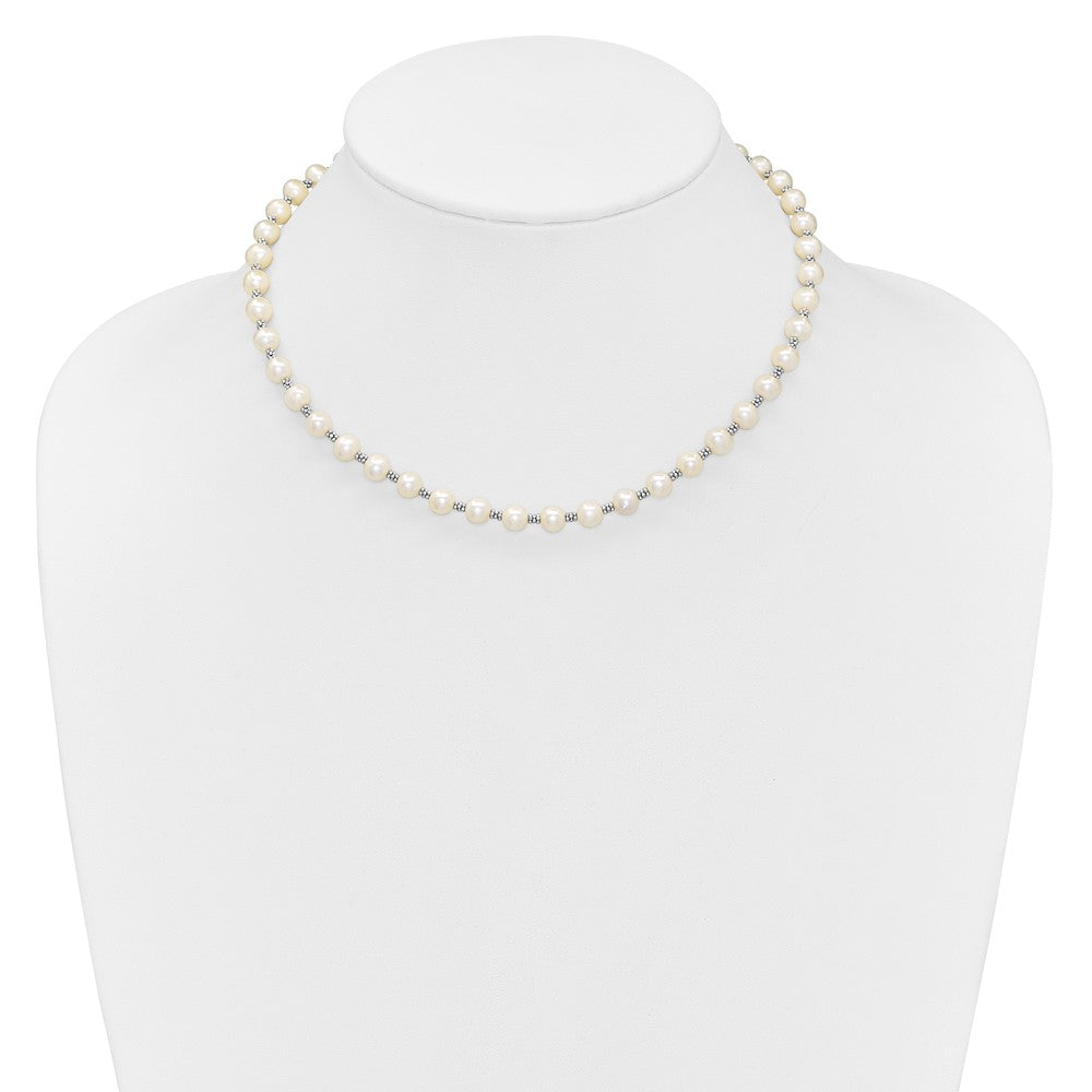 Sterling Silver Rhodium-plated White FW Cultured Pearl Necklace