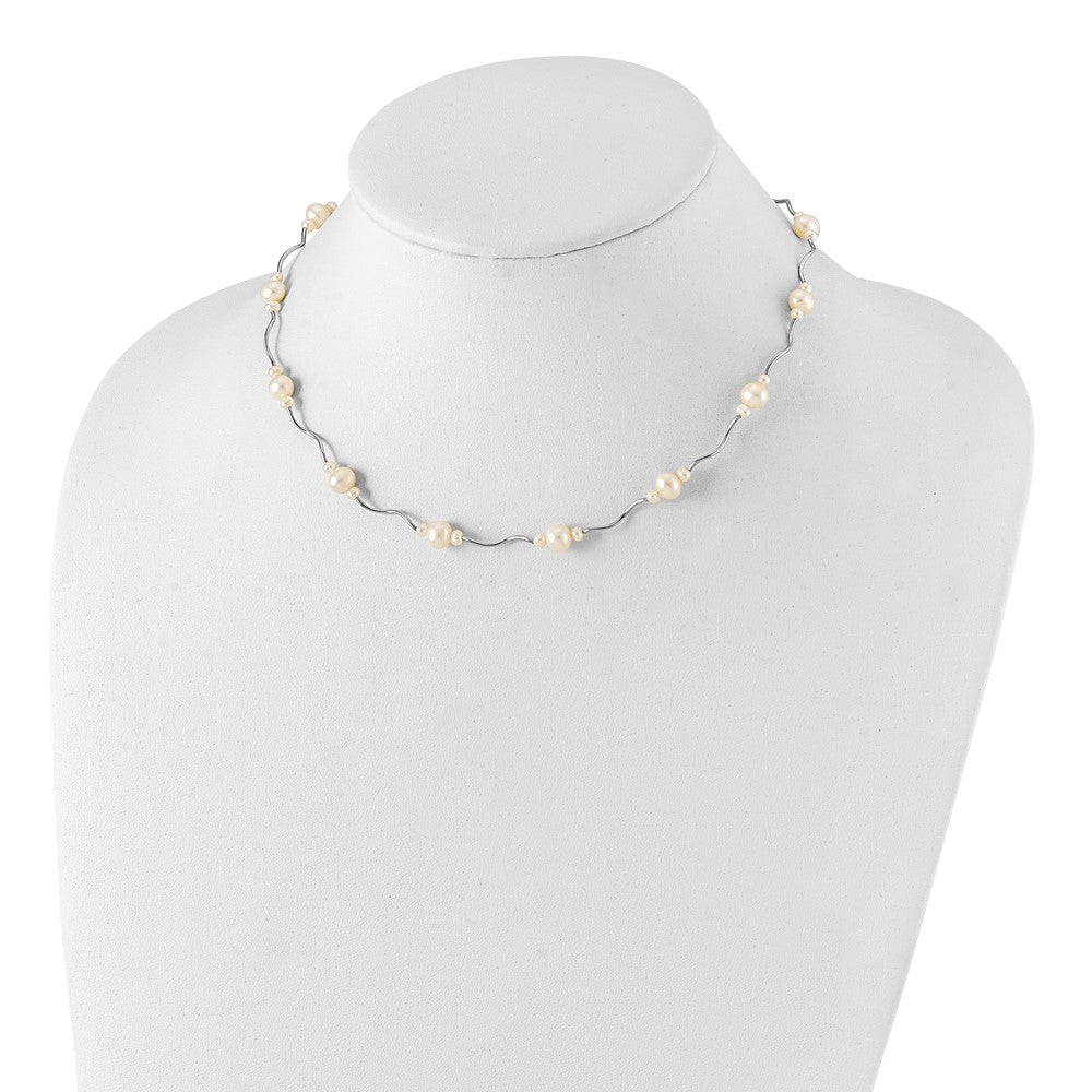 Sterling Silver RH-plated White FW Cultured Pearl w/2.5 Ext. Necklace