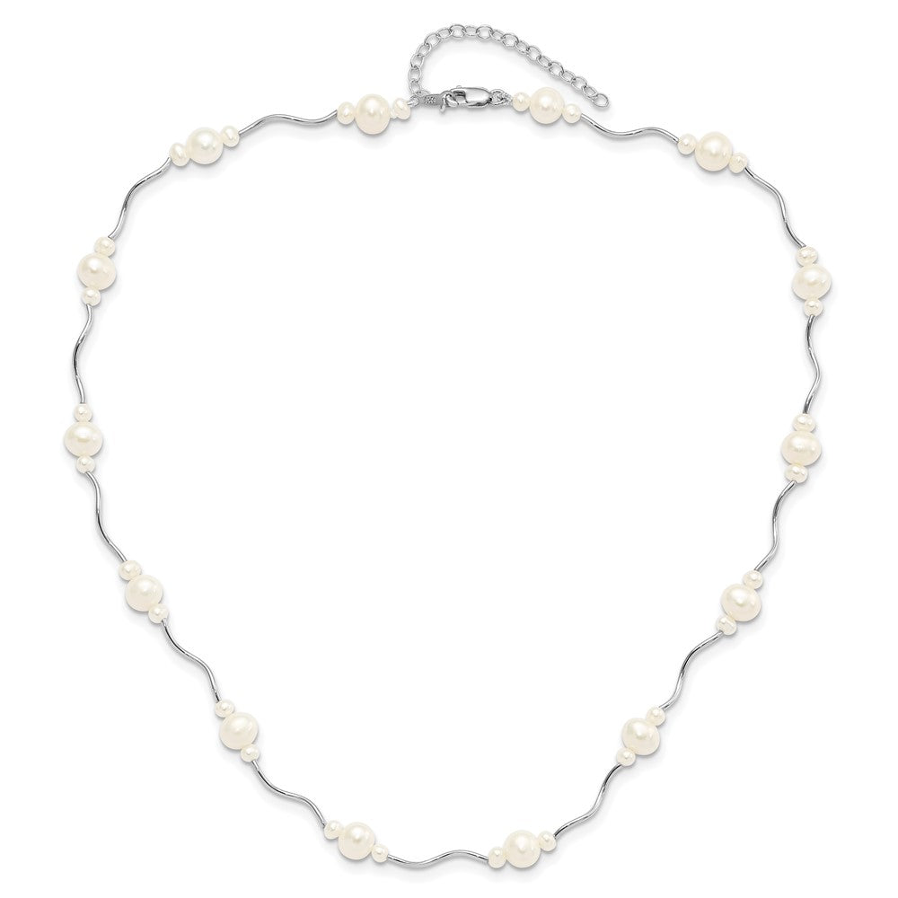 Sterling Silver RH-plated White FW Cultured Pearl w/2.5 Ext. Necklace