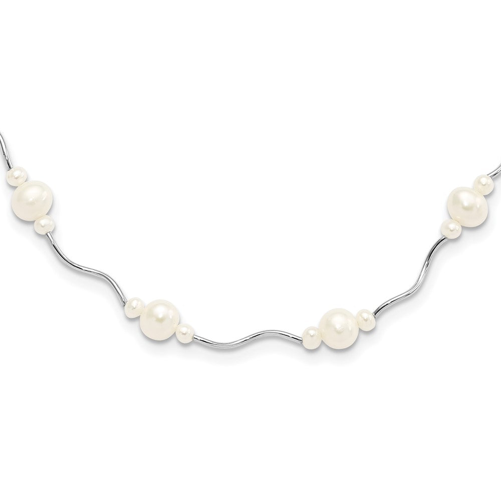 Sterling Silver RH-plated White FW Cultured Pearl w/2.5 Ext. Necklace