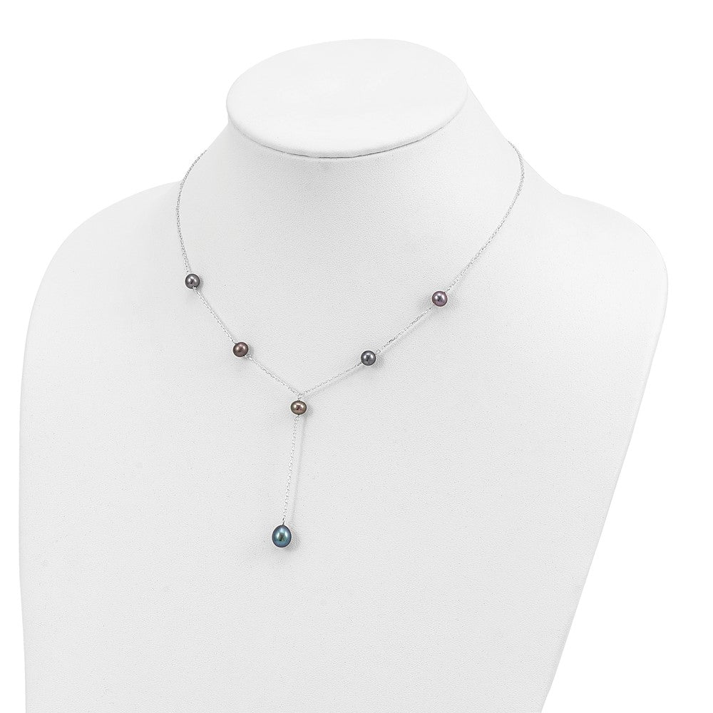 Sterling Silver Rhodium-plated Black FWC Pearl Y-Drop Necklace