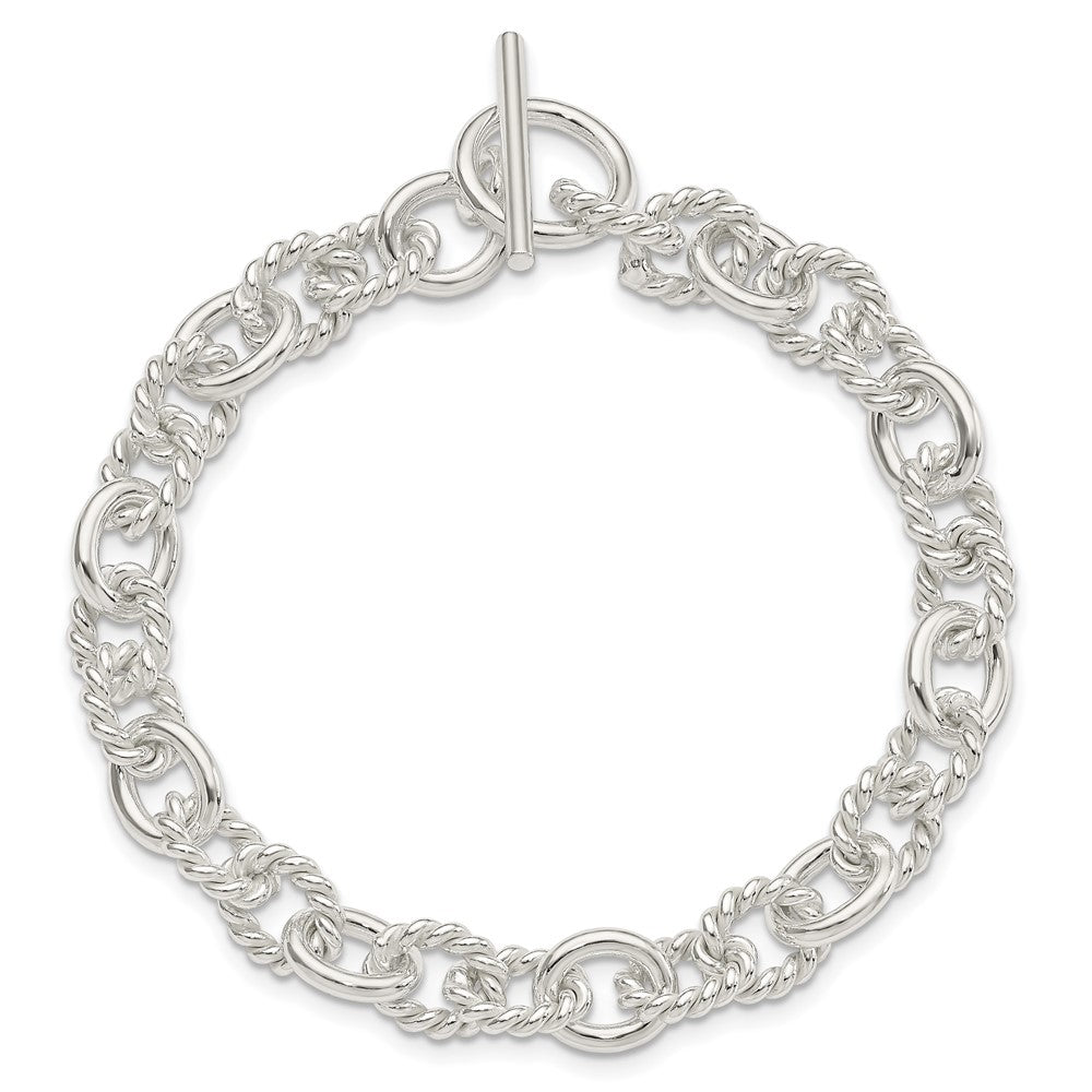 Sterling Silver Polished Fancy Link Toggle Bracelet