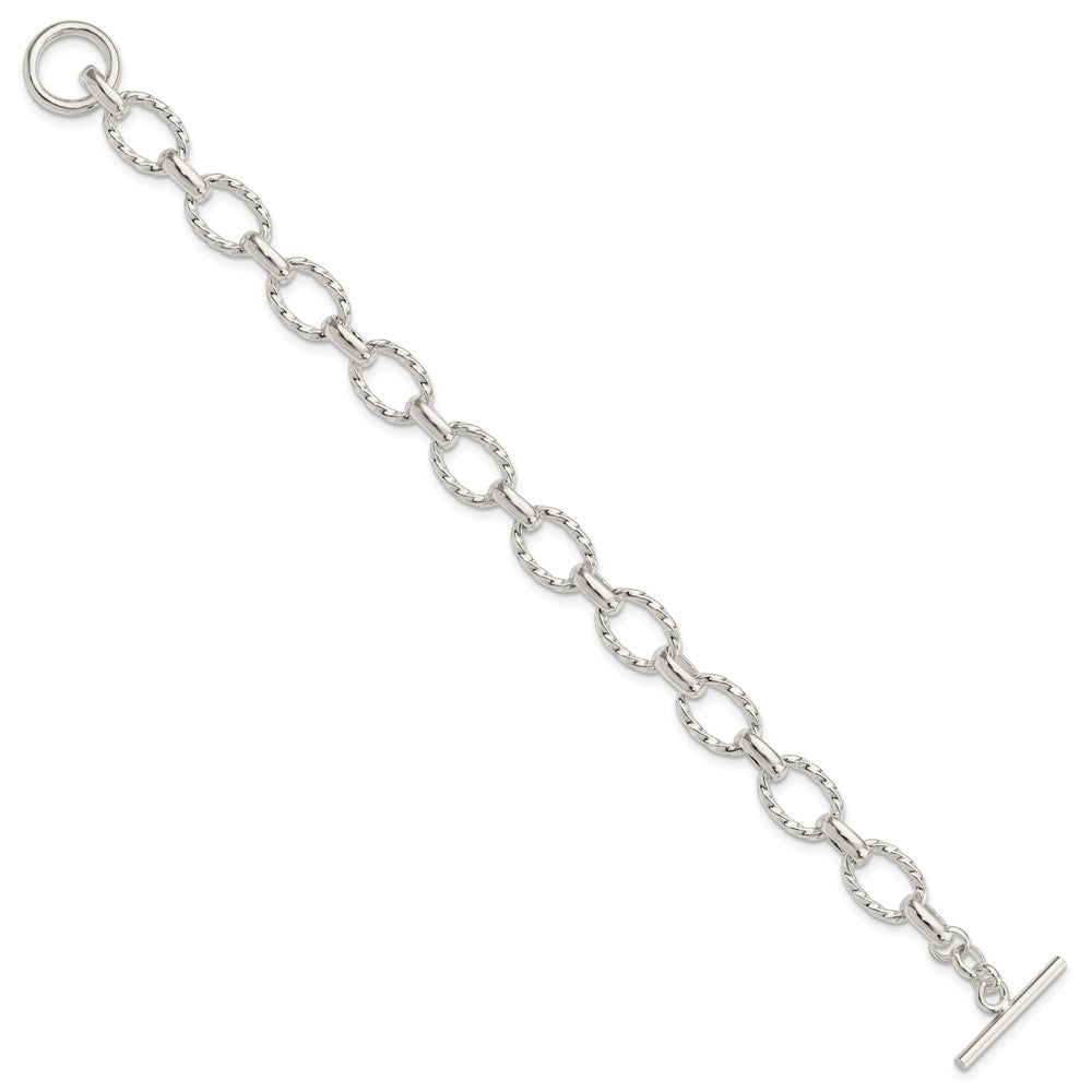 Sterling Silver Polished Fancy Link Toggle Bracelet