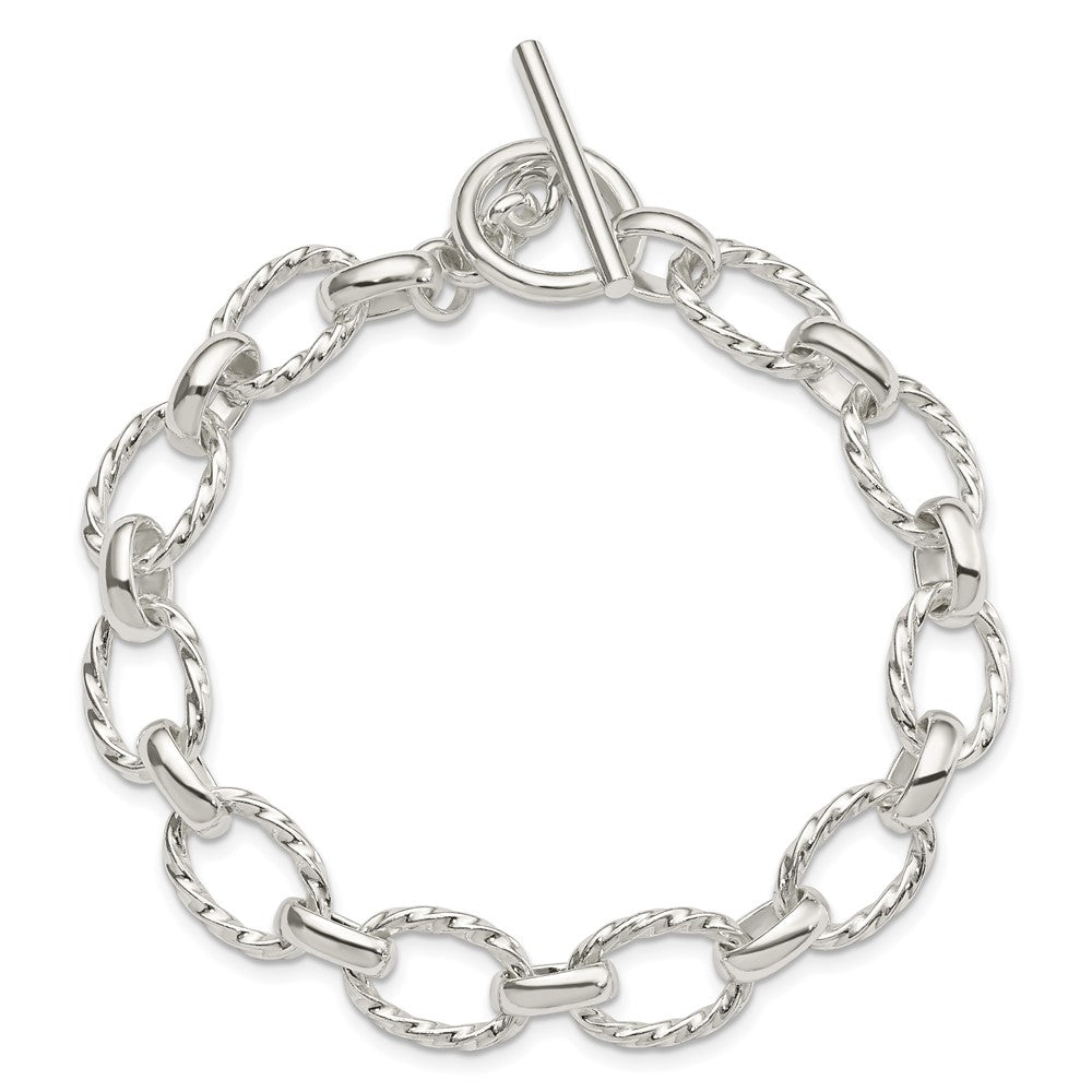 Sterling Silver Polished Fancy Link Toggle Bracelet