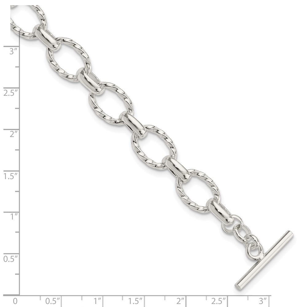 Sterling Silver Polished Fancy Link Toggle Bracelet