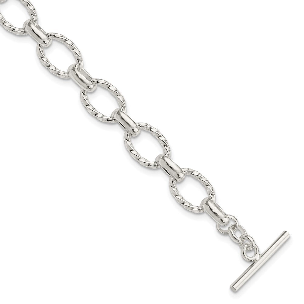 Sterling Silver Polished Fancy Link Toggle Bracelet