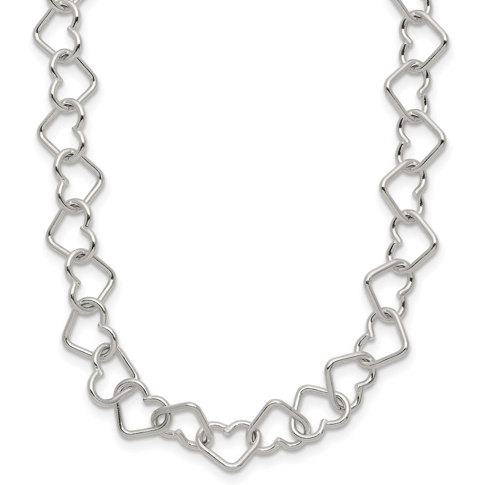 Sterling Silver Polished Fancy Heart Link Bracelet