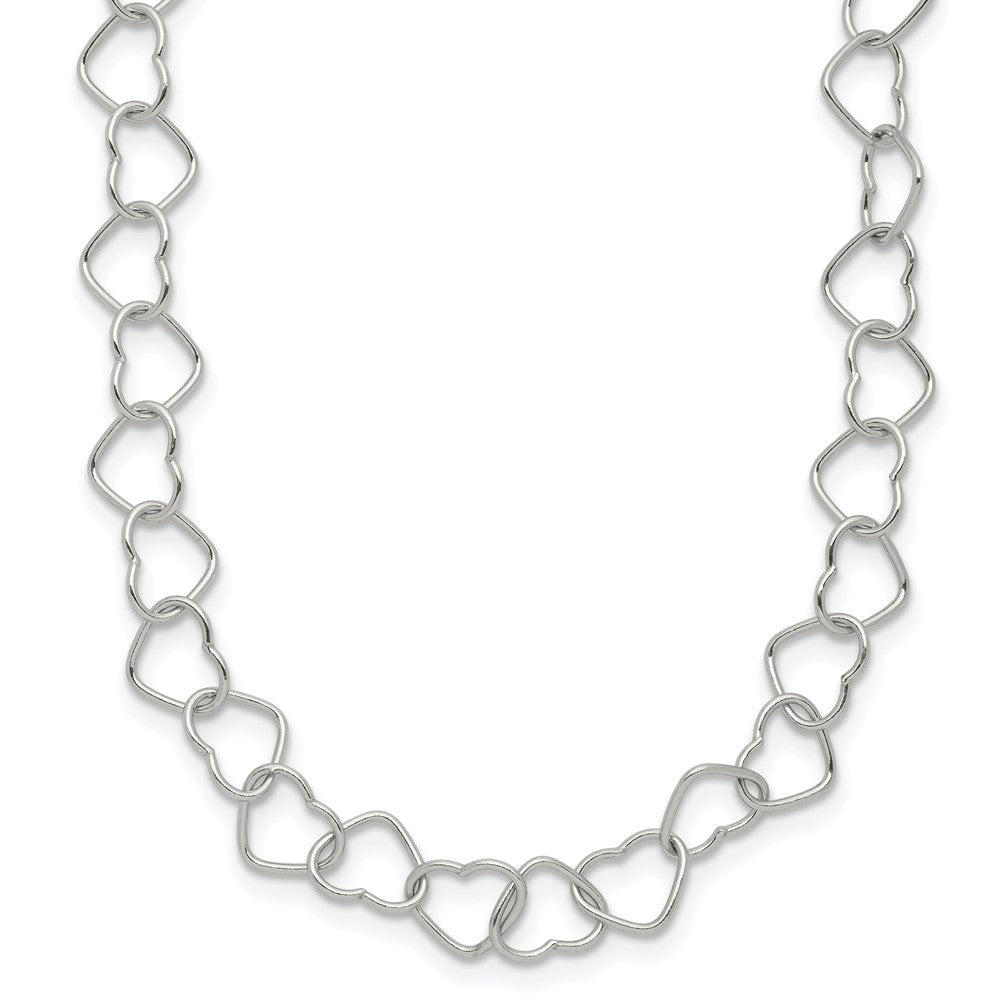 Sterling Silver Polished Fancy Heart Link Bracelet